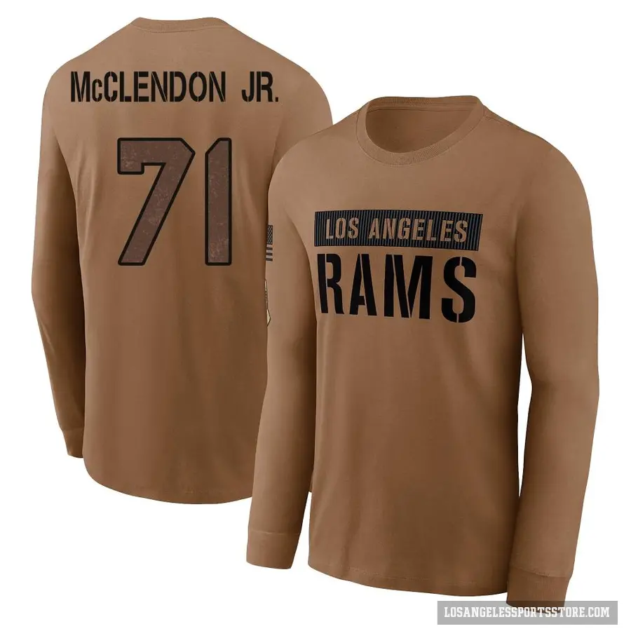 Youth ＃71 Warren McClendon Jr. Los Angeles Rams Brown 2023 Salute To Service Long Sleeve T-Shirt