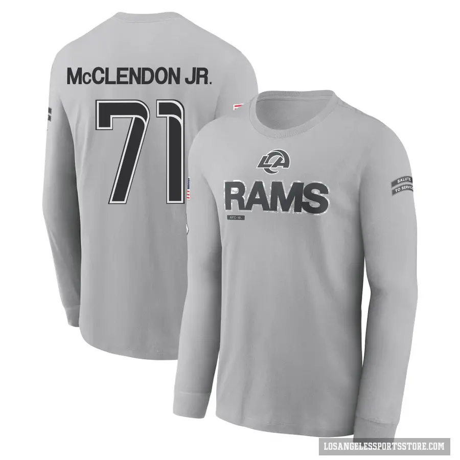 Youth ＃71 Warren McClendon Jr. Los Angeles Rams Gray 2024 Salute to Service Long Sleeve T-Shirt