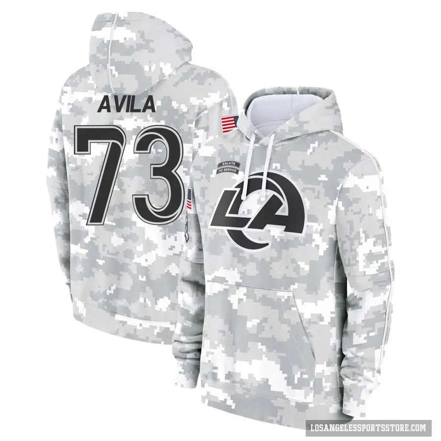 Youth ＃73 Steve Avila Los Angeles Rams Arctic Camo 2024 Salute to Service Club Fleece Pullover Hoodie