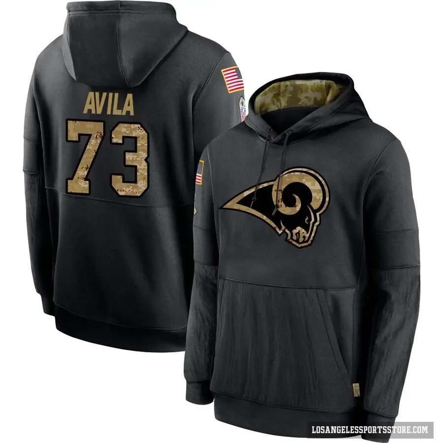 Youth ＃73 Steve Avila Los Angeles Rams Black 2020 Salute to Service Sideline Performance Pullover Hoodie
