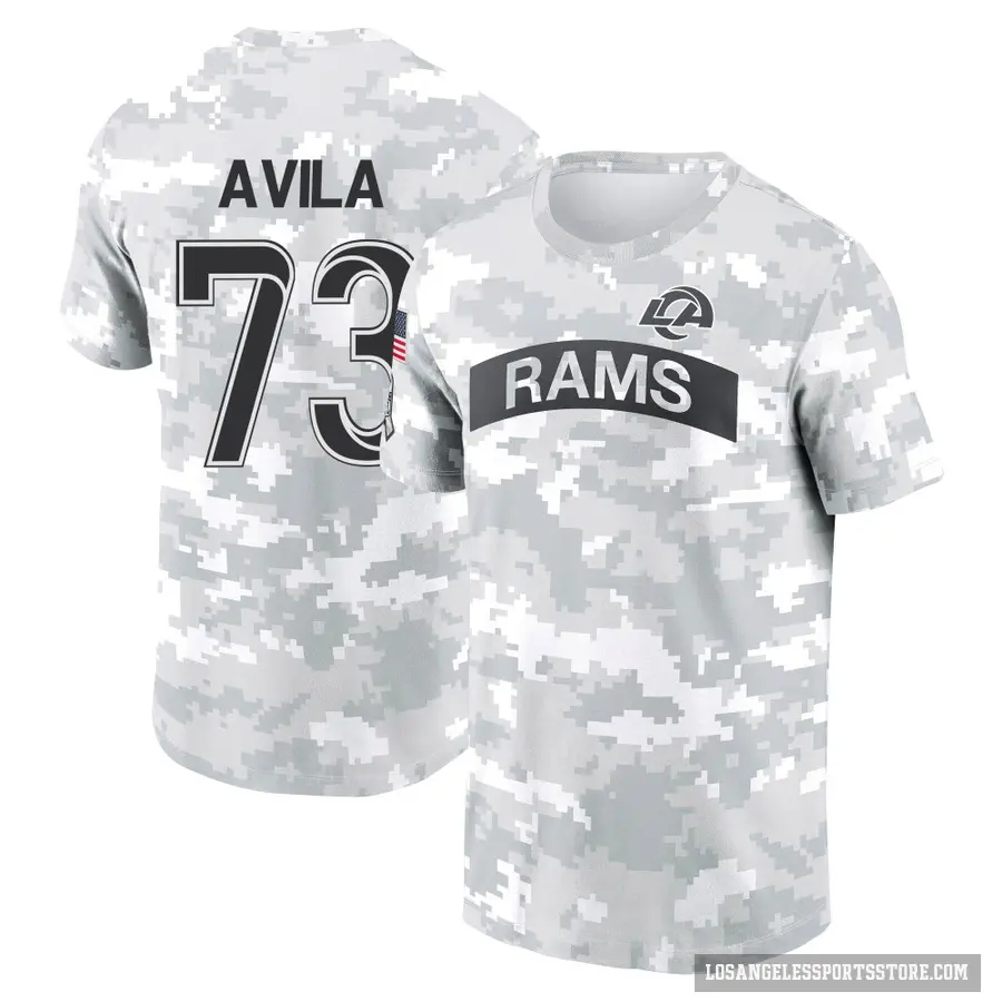 Youth ＃73 Steve Avila Los Angeles Rams Camo Arctic 2024 Salute to Service Performance T-Shirt