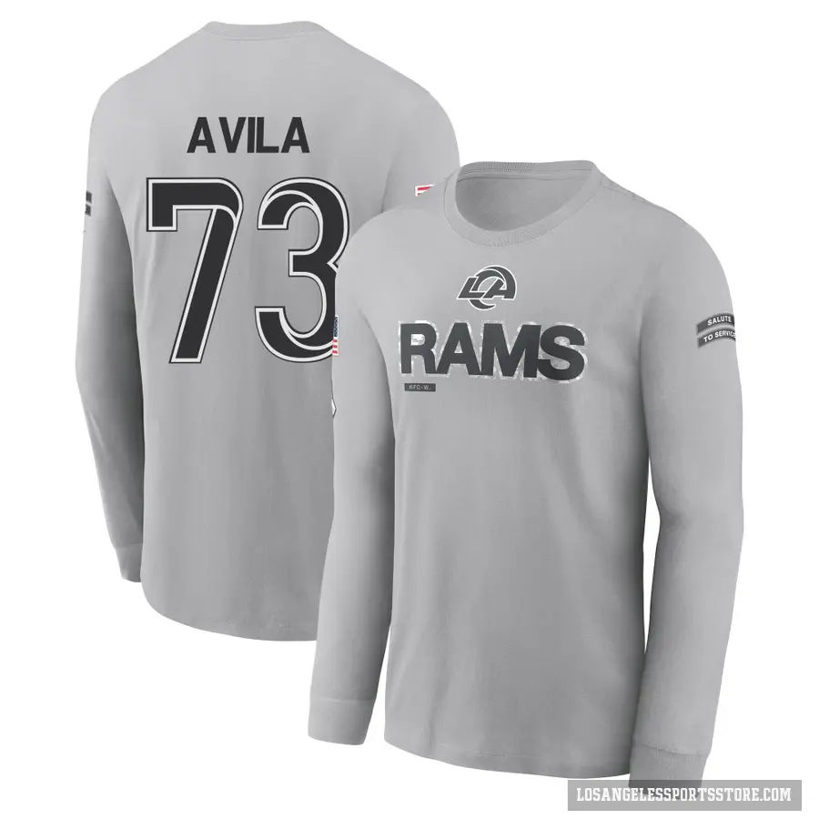 Youth ＃73 Steve Avila Los Angeles Rams Gray 2024 Salute to Service Long Sleeve T-Shirt