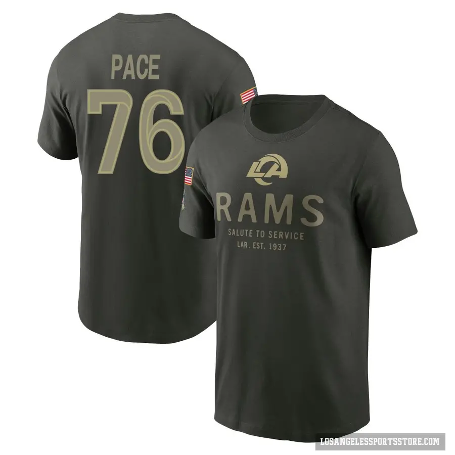 Youth ＃76 Orlando Pace Los Angeles Rams Green Forest/ 2025 Salute to Service Sideline Primary Edge T-Shirt