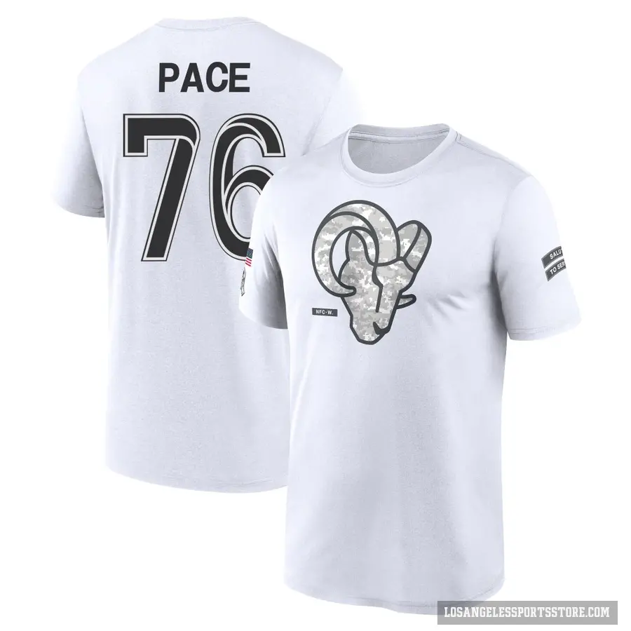 Youth ＃76 Orlando Pace Los Angeles Rams White 2024 Salute to Service Performance T-Shirt