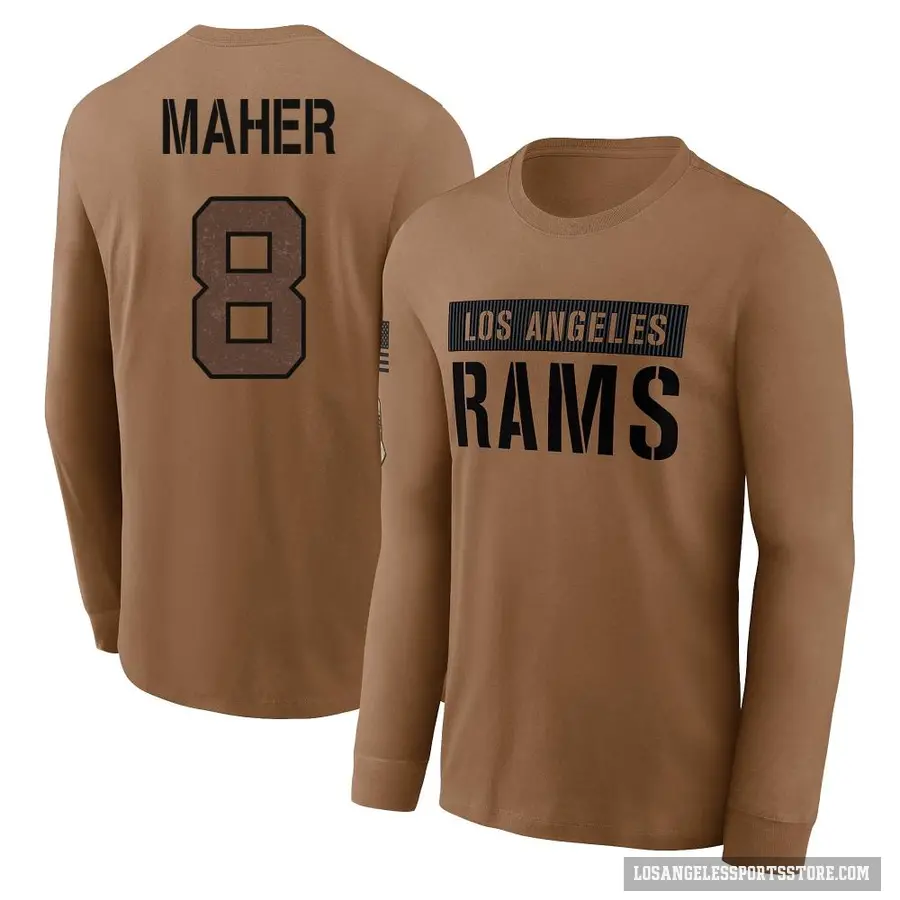 Youth ＃8 Brett Maher Los Angeles Rams Brown 2023 Salute To Service Long Sleeve T-Shirt