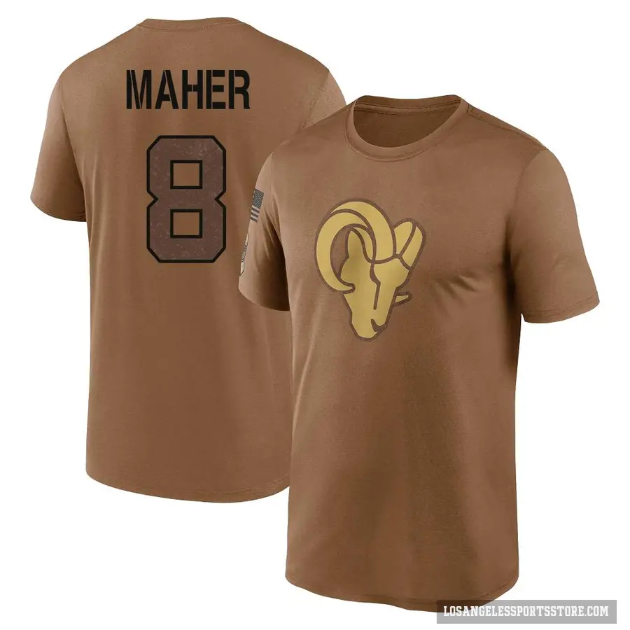 Youth ＃8 Brett Maher Los Angeles Rams Brown 2023 Salute To Service Performance T-Shirt