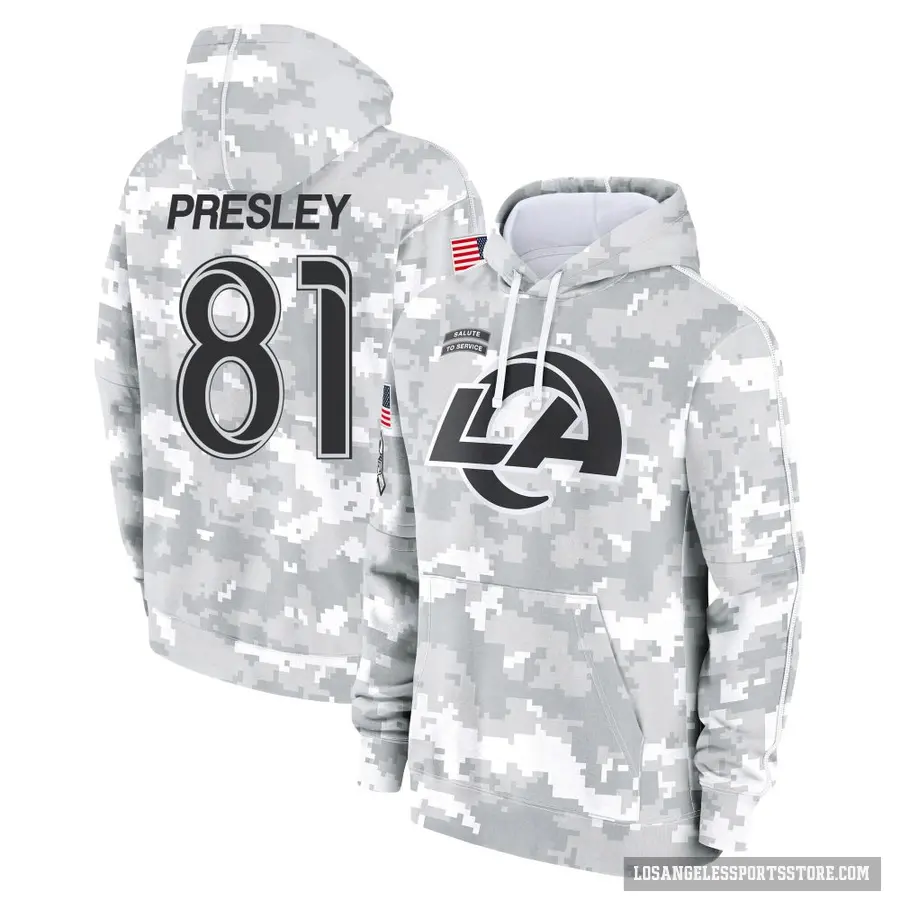 Youth ＃81 Brennan Presley Los Angeles Rams Arctic Camo 2024 Salute to Service Club Fleece Pullover Hoodie