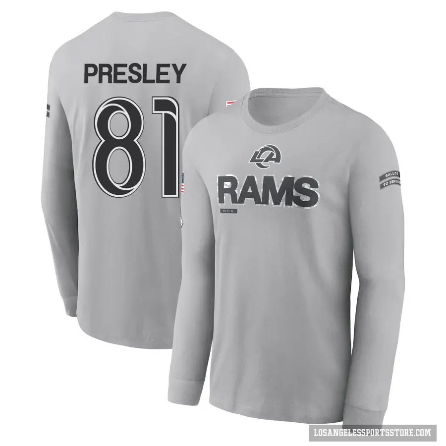Youth ＃81 Brennan Presley Los Angeles Rams Gray 2024 Salute to Service Long Sleeve T-Shirt