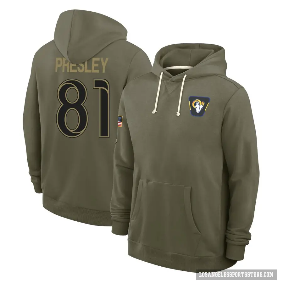 Youth ＃81 Brennan Presley Los Angeles Rams Olive 2025 Salute to Service Hoodie