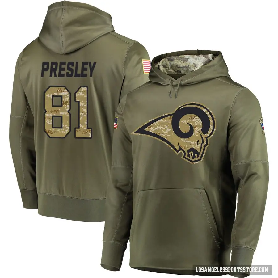 Youth ＃81 Brennan Presley Los Angeles Rams Olive Salute to Service Pullover Hoodie