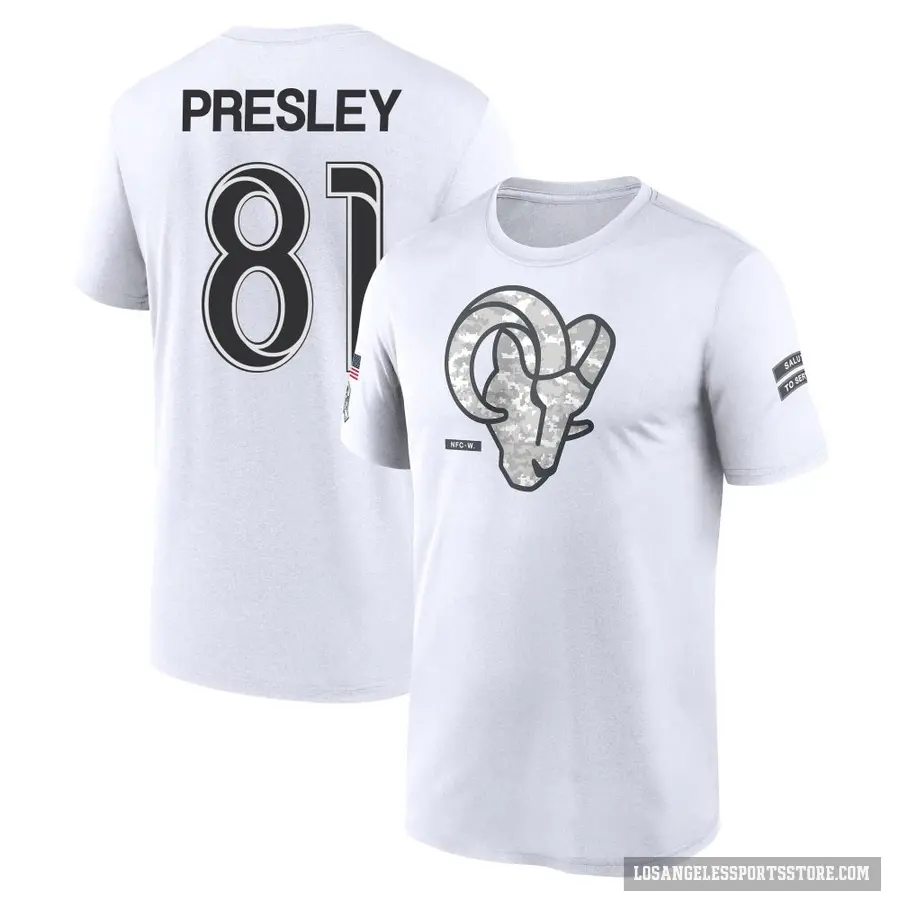 Youth ＃81 Brennan Presley Los Angeles Rams White 2024 Salute to Service Performance T-Shirt