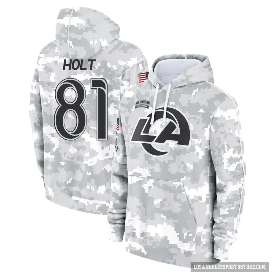Youth ＃81 Torry Holt Los Angeles Rams Arctic Camo 2024 Salute to Service Club Fleece Pullover Hoodie