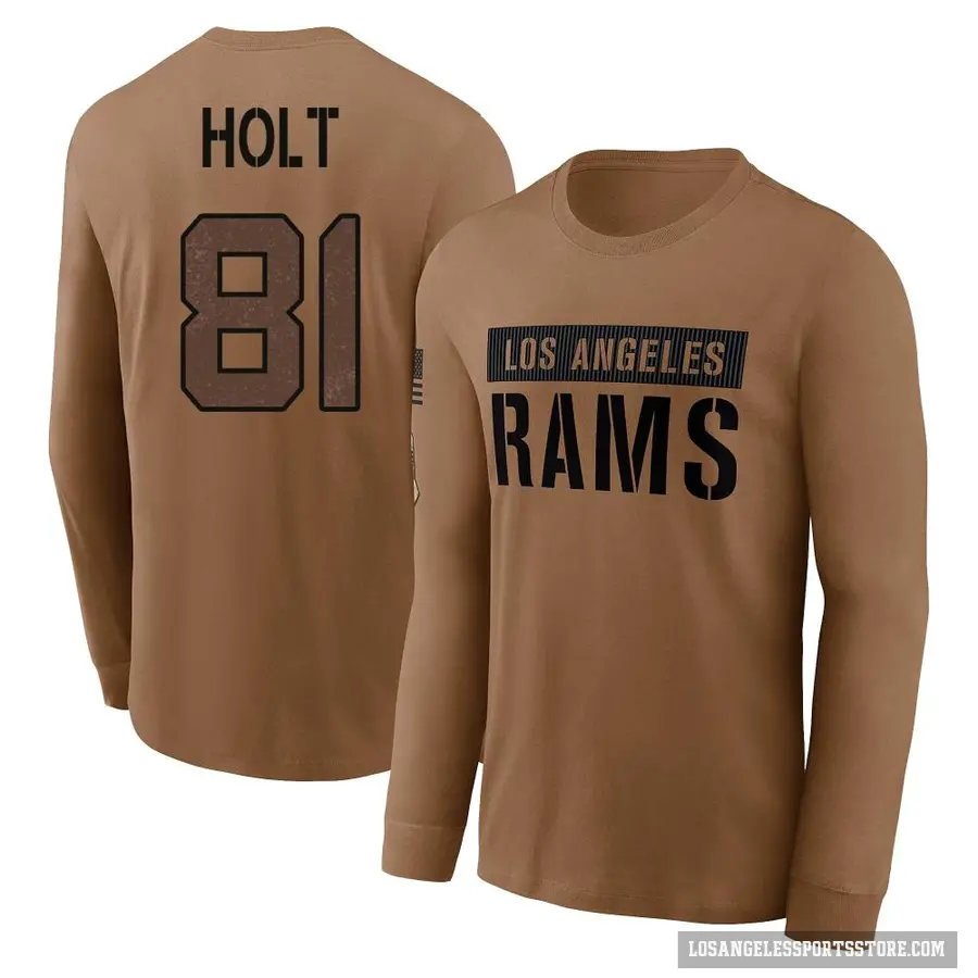Youth ＃81 Torry Holt Los Angeles Rams Brown 2023 Salute To Service Long Sleeve T-Shirt