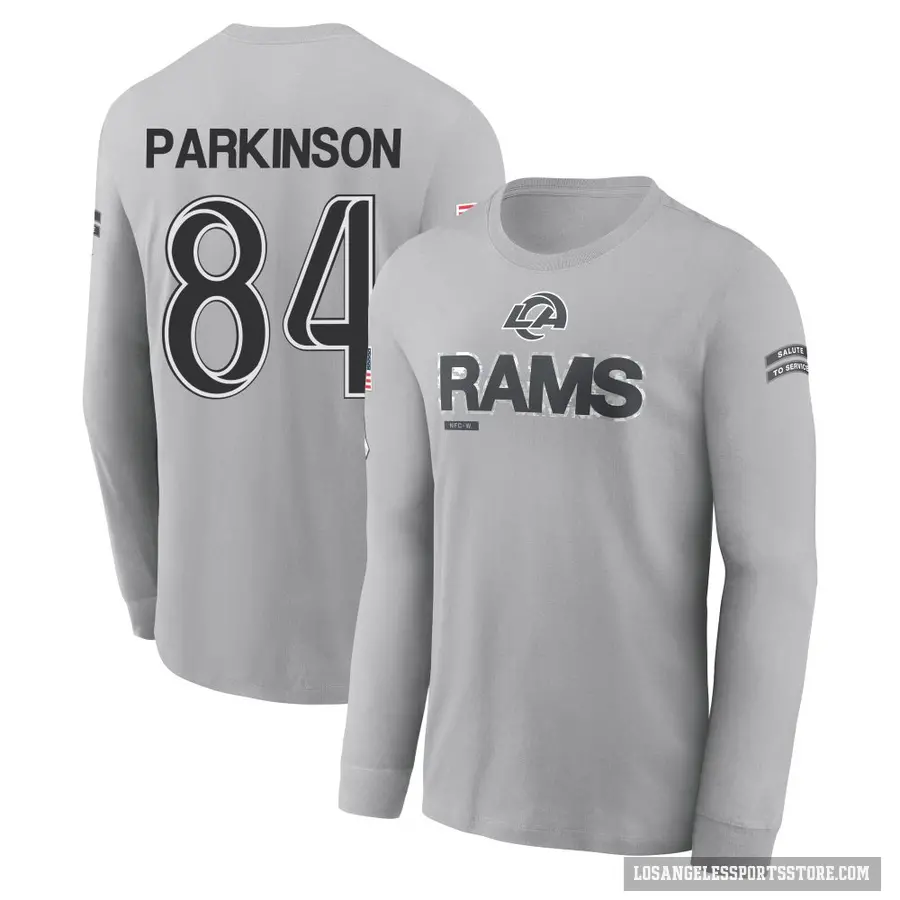 Youth ＃84 Colby Parkinson Los Angeles Rams Gray 2024 Salute to Service Long Sleeve T-Shirt
