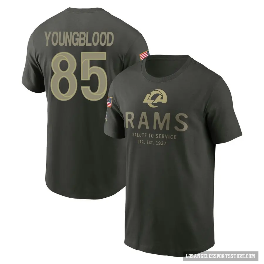 Youth ＃85 Jack Youngblood Los Angeles Rams Green Forest/ 2025 Salute to Service Sideline Primary Edge T-Shirt
