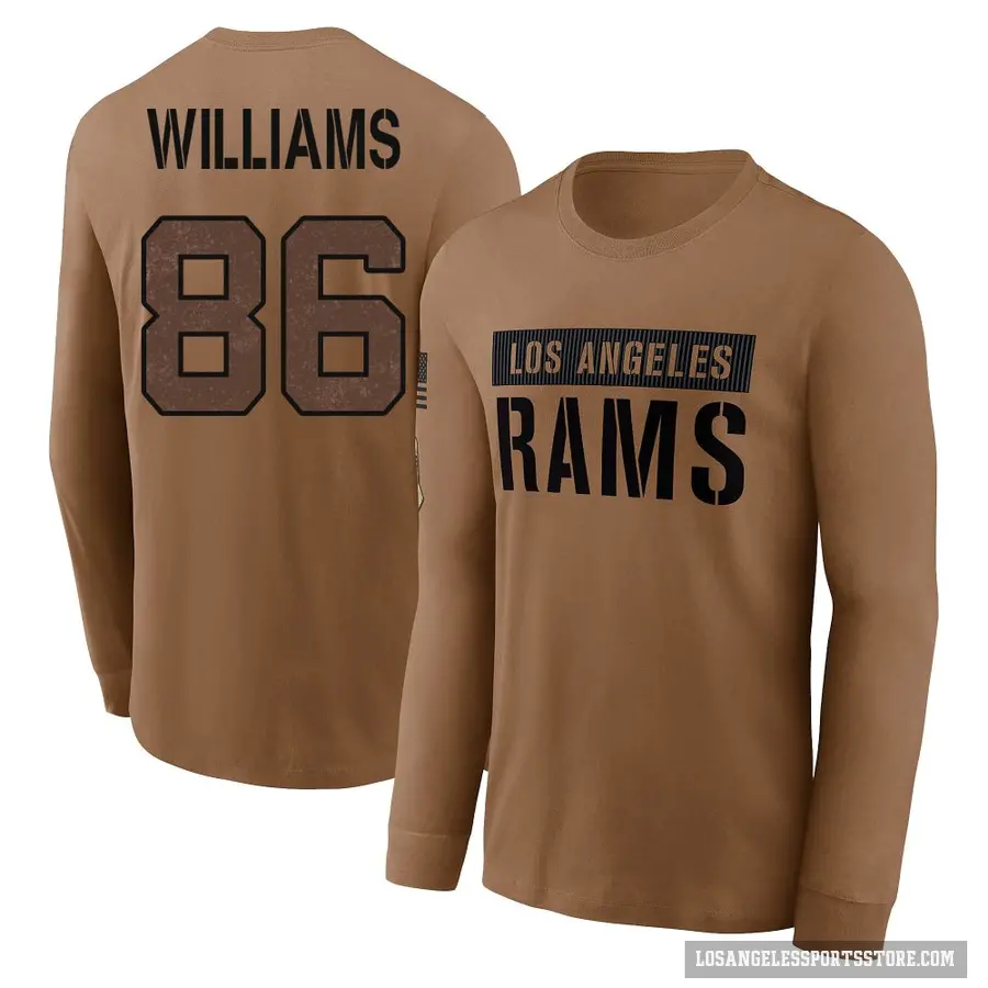 Youth ＃86 Mario Williams Los Angeles Rams Brown 2023 Salute To Service Long Sleeve T-Shirt