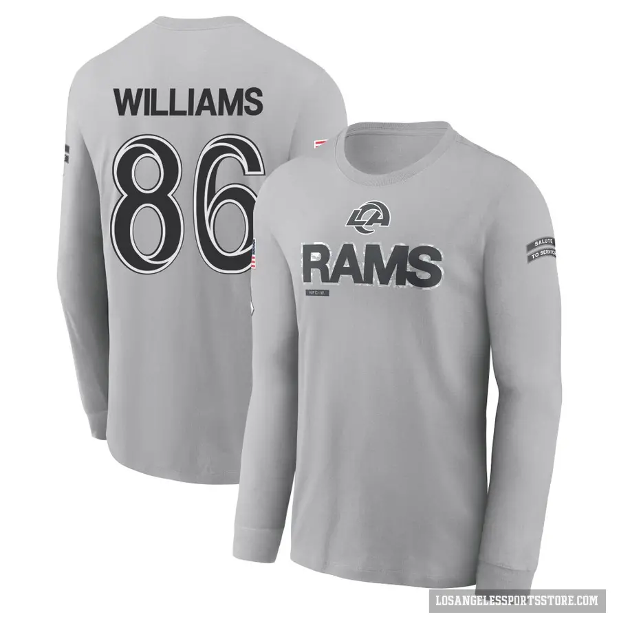 Youth ＃86 Mario Williams Los Angeles Rams Gray 2024 Salute to Service Long Sleeve T-Shirt