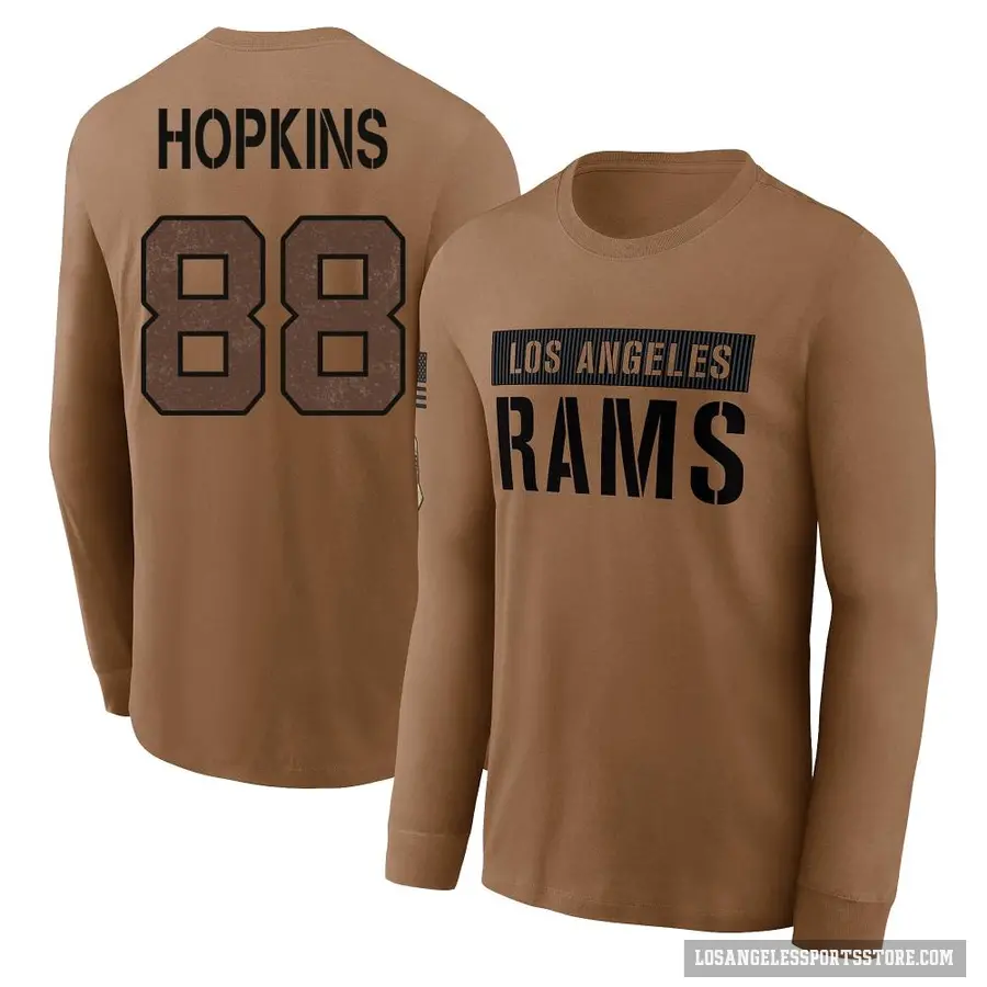 Youth ＃88 Brycen Hopkins Los Angeles Rams Brown 2023 Salute To Service Long Sleeve T-Shirt