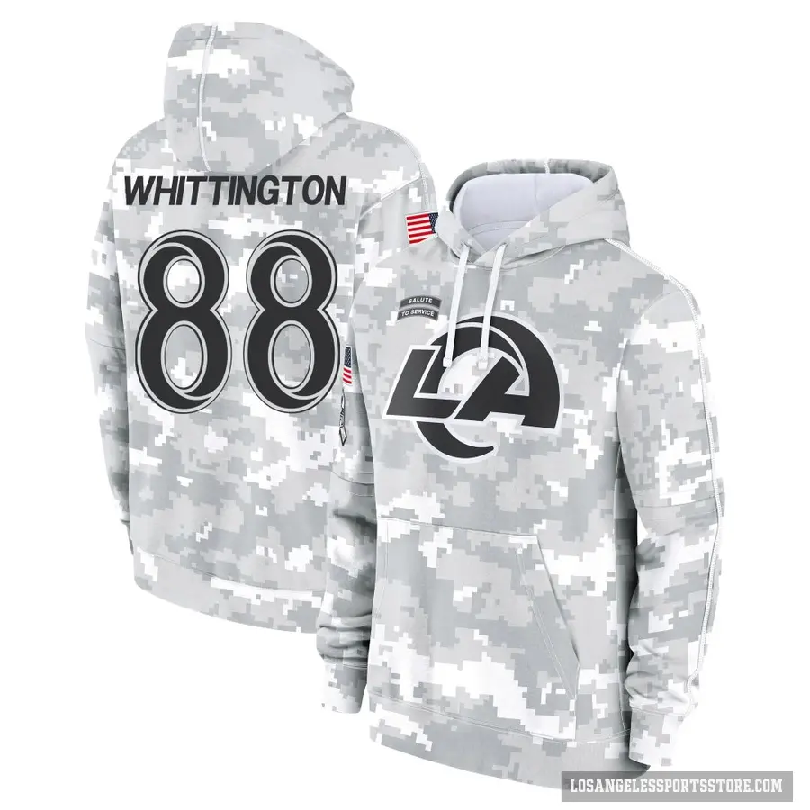 Youth ＃88 Jordan Whittington Los Angeles Rams Arctic Camo 2024 Salute to Service Club Fleece Pullover Hoodie