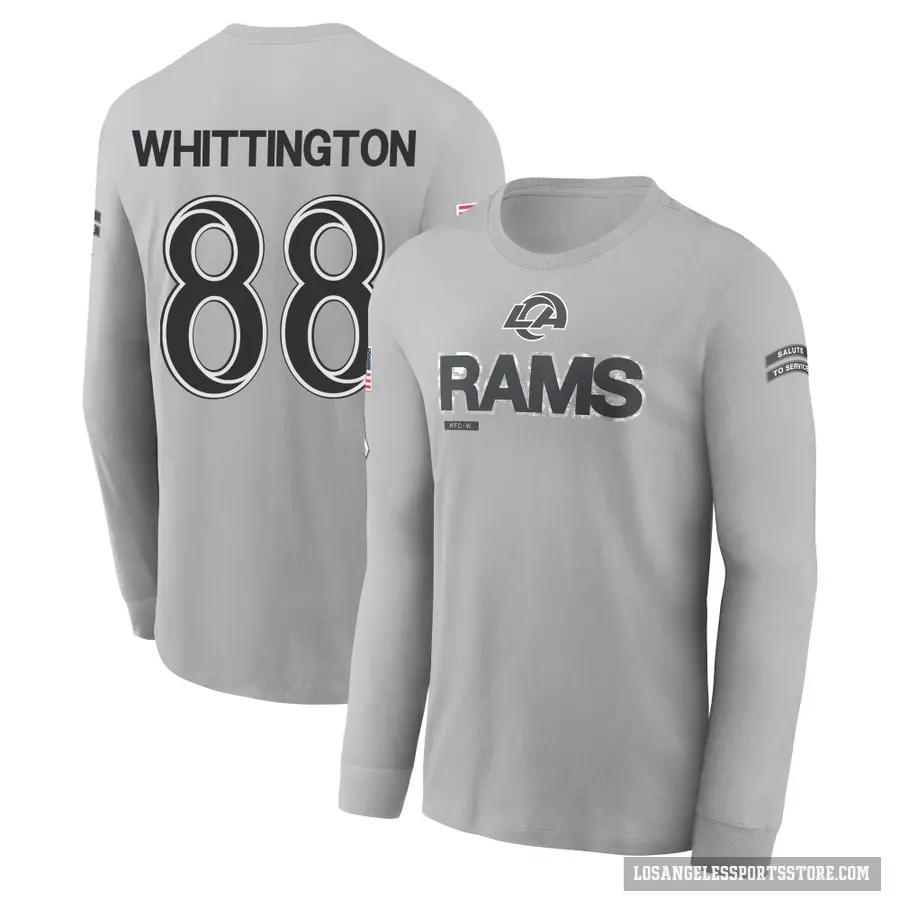 Youth ＃88 Jordan Whittington Los Angeles Rams Gray 2024 Salute to Service Long Sleeve T-Shirt