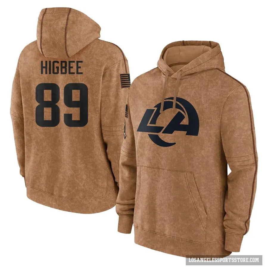 Youth ＃89 Tyler Higbee Los Angeles Rams Brown 2023 Salute To Service Club Pullover Hoodie