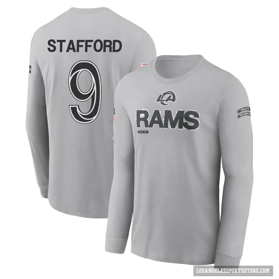 Youth ＃9 Matthew Stafford Los Angeles Rams Gray 2024 Salute to Service Long Sleeve T-Shirt