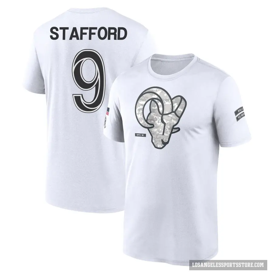 Youth ＃9 Matthew Stafford Los Angeles Rams White 2024 Salute to Service Performance T-Shirt