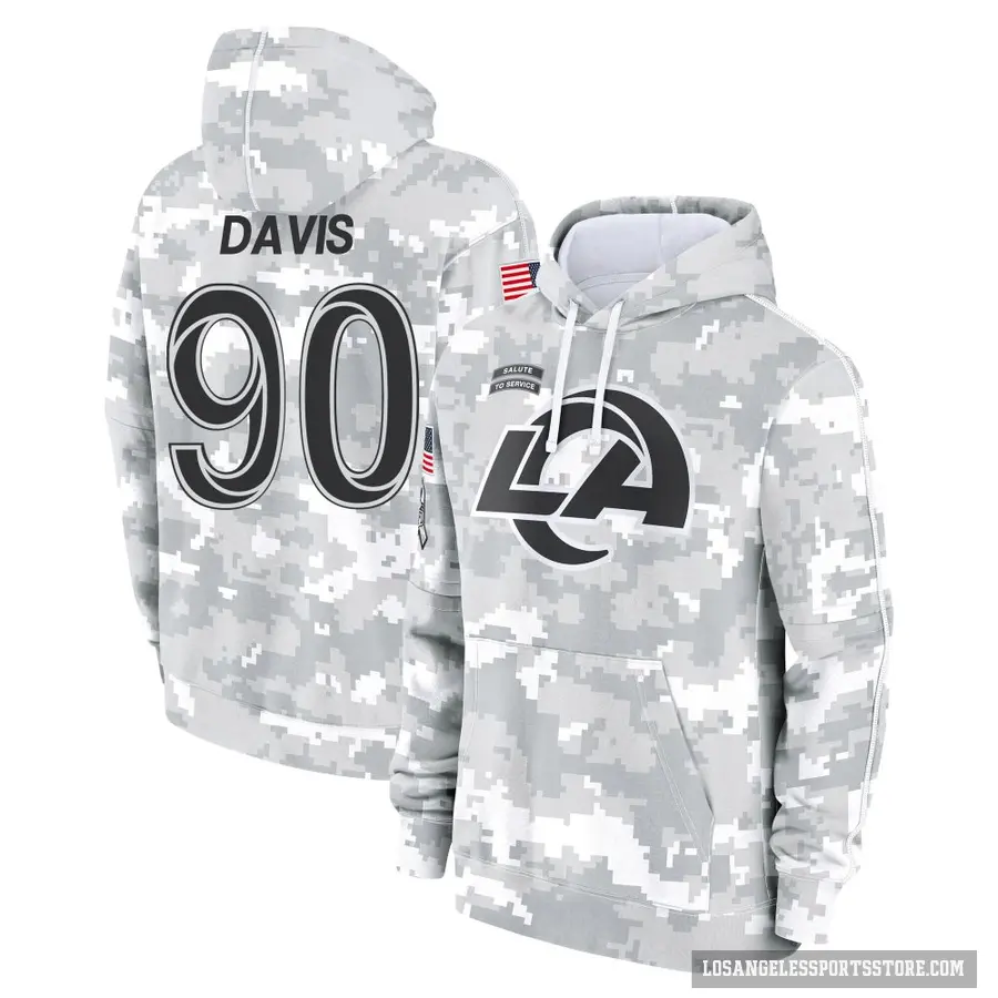 Youth ＃90 Tyler Davis Los Angeles Rams Arctic Camo 2024 Salute to Service Club Fleece Pullover Hoodie