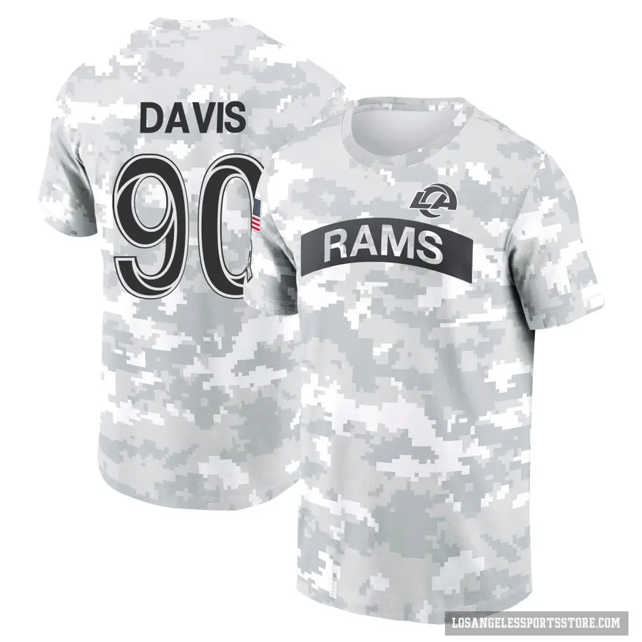 Youth ＃90 Tyler Davis Los Angeles Rams Camo Arctic 2024 Salute to Service Performance T-Shirt