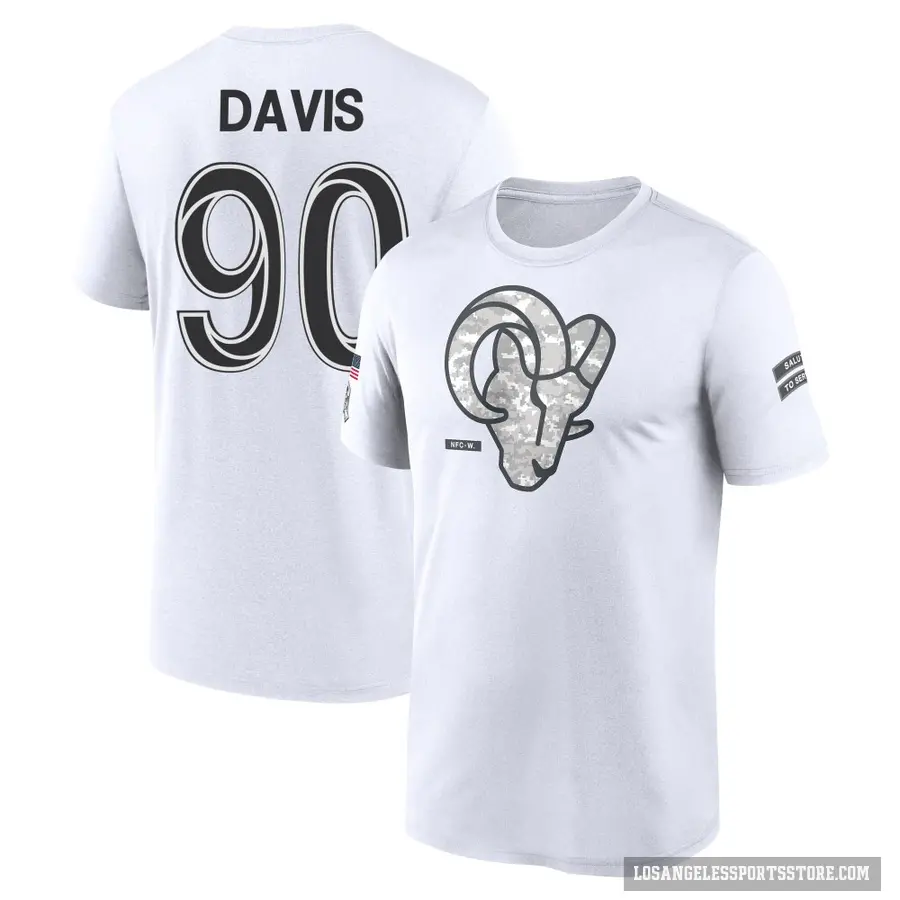 Youth ＃90 Tyler Davis Los Angeles Rams White 2024 Salute to Service Performance T-Shirt