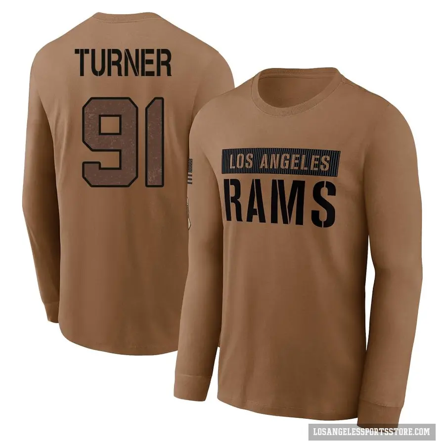 Youth ＃91 Kobie Turner Los Angeles Rams Brown 2023 Salute To Service Long Sleeve T-Shirt