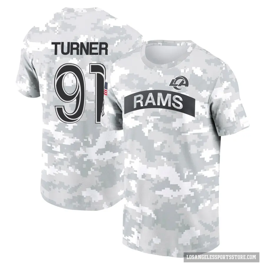 Youth ＃91 Kobie Turner Los Angeles Rams Camo Arctic 2024 Salute to Service Performance T-Shirt