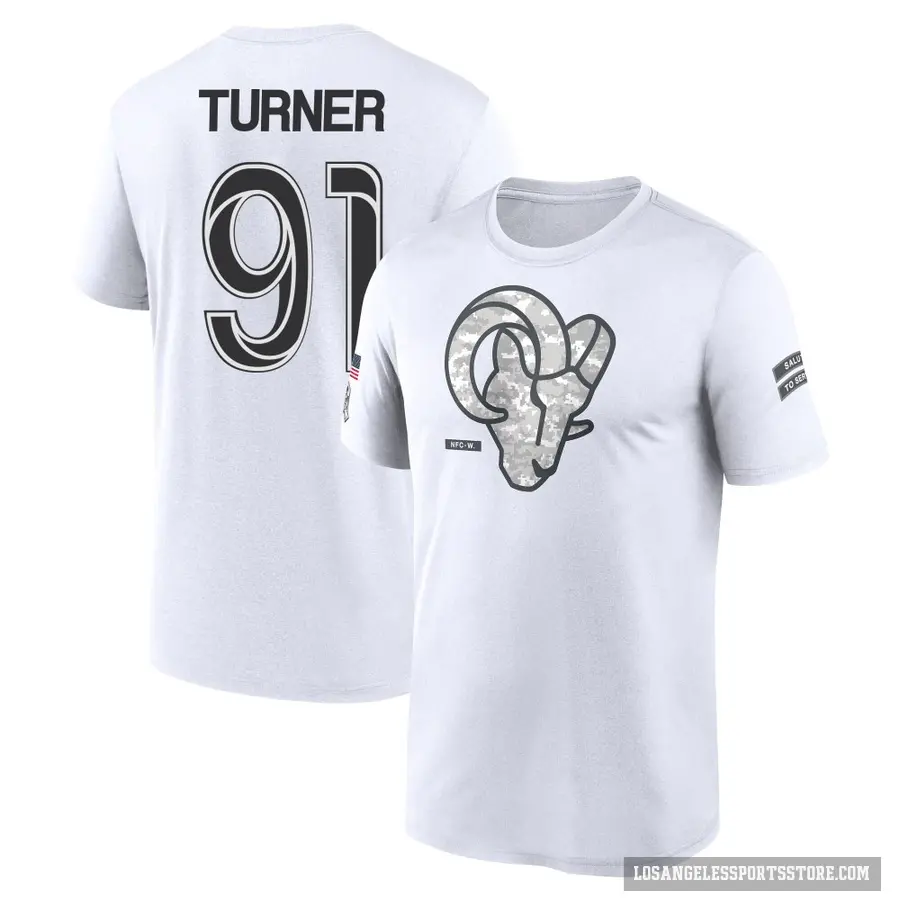 Youth ＃91 Kobie Turner Los Angeles Rams White 2024 Salute to Service Performance T-Shirt
