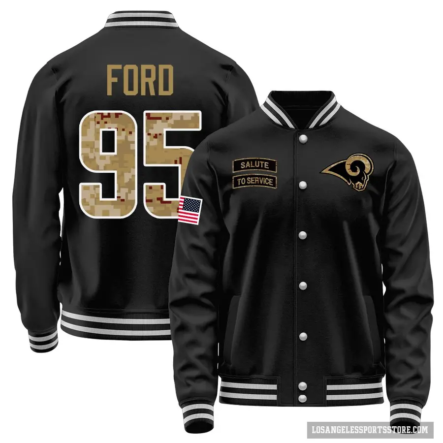Youth ＃95 Poona Ford Los Angeles Rams Black Salute to Service Sideline Performance Jacket