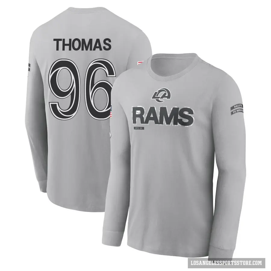 Youth ＃96 Keir Thomas Los Angeles Rams Gray 2024 Salute to Service Long Sleeve T-Shirt